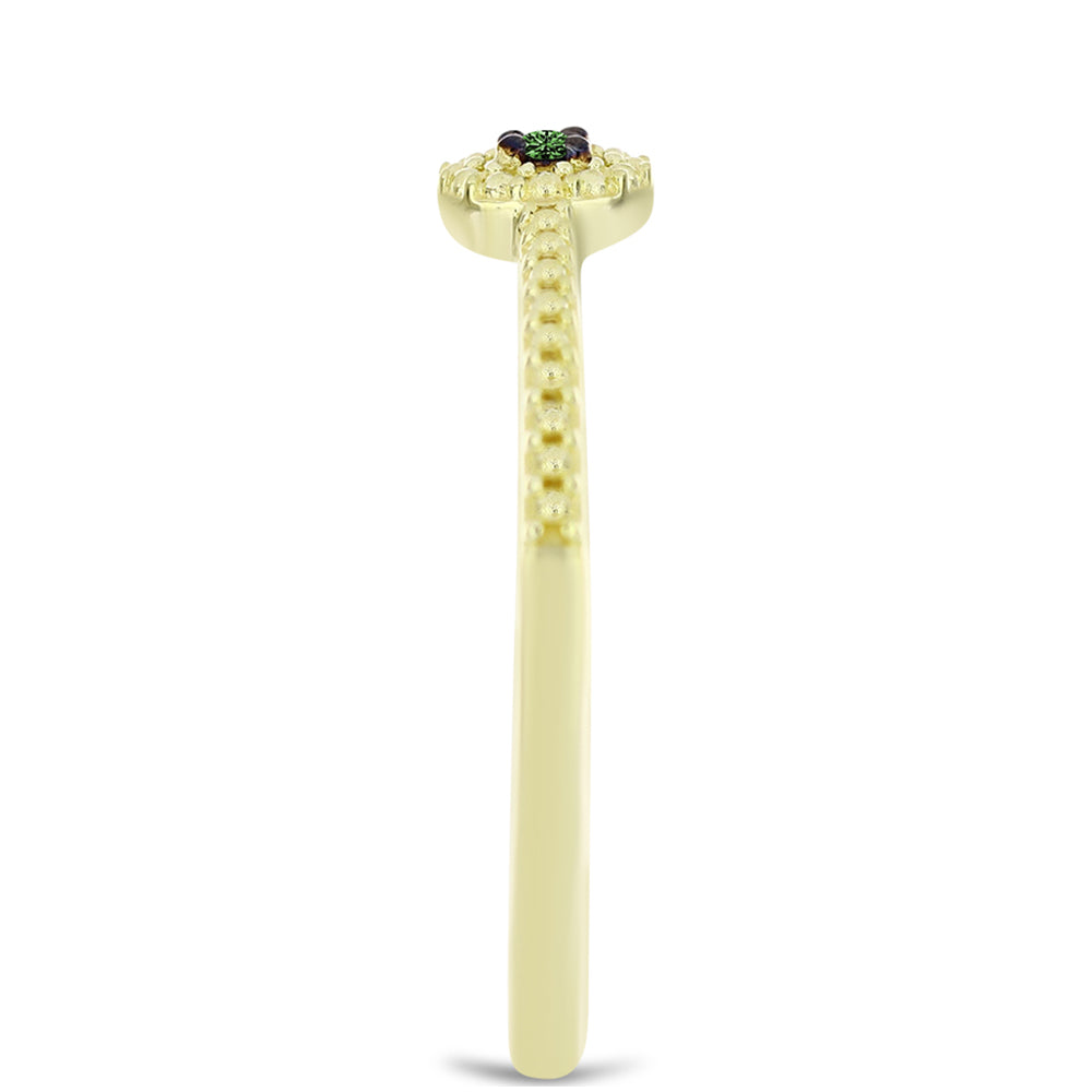 Anillo de Plata Bañada en Oro con Diamante Verde