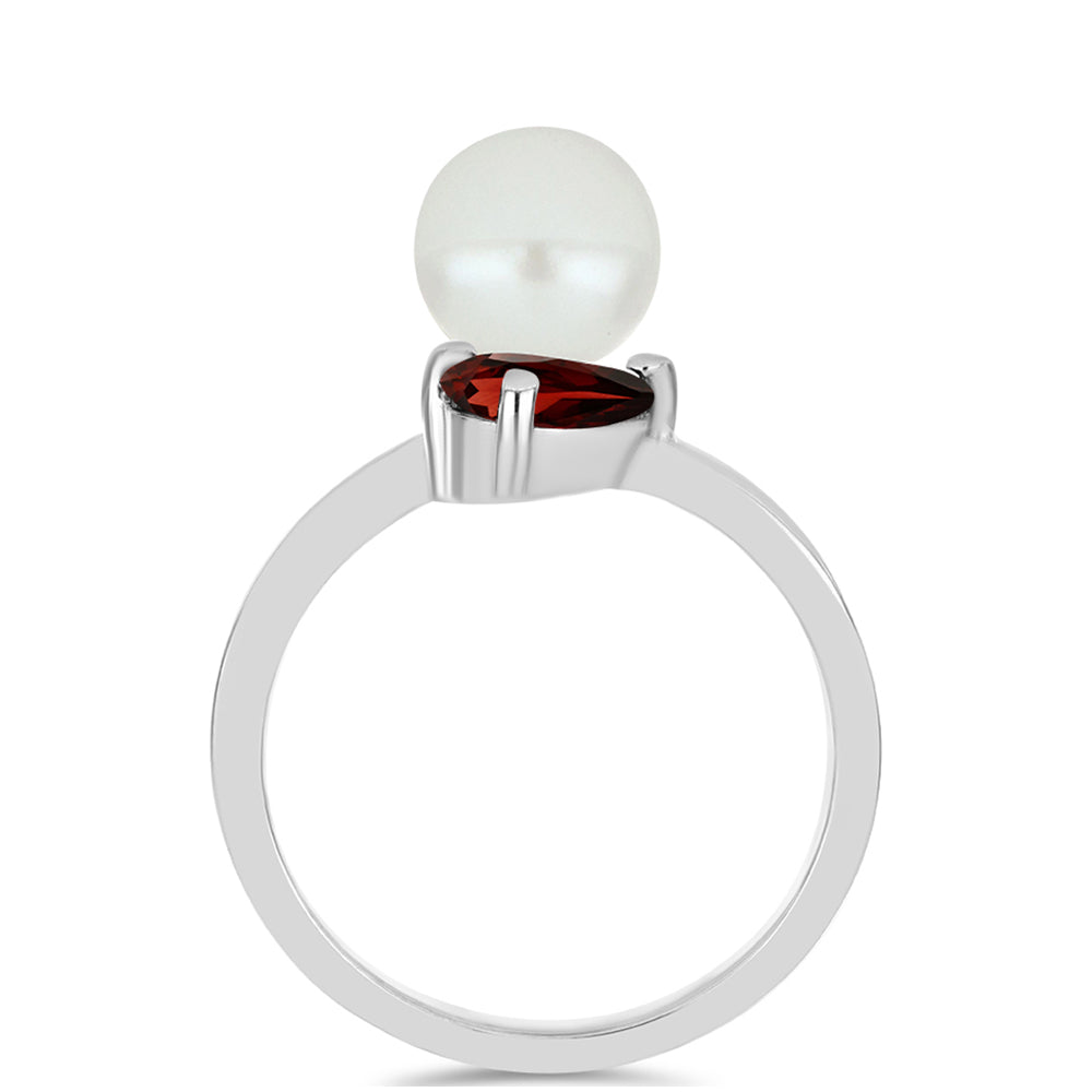 Anillo de Plata con Granate Barton y Perla blanca de agua dulce 2 