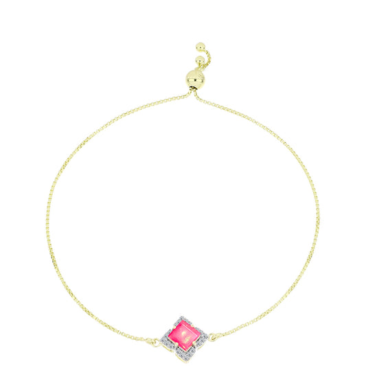 Pulsera de Plata Bañada en Oro con Ópalo Rosa Etíope de Lega Dembi y Topacio Blanco