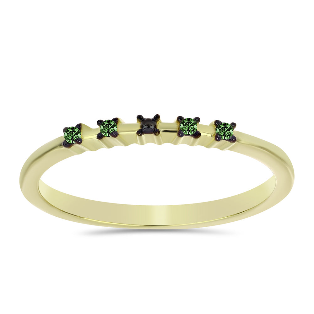 Anillo de Plata Bañada en Oro con Diamante Verde