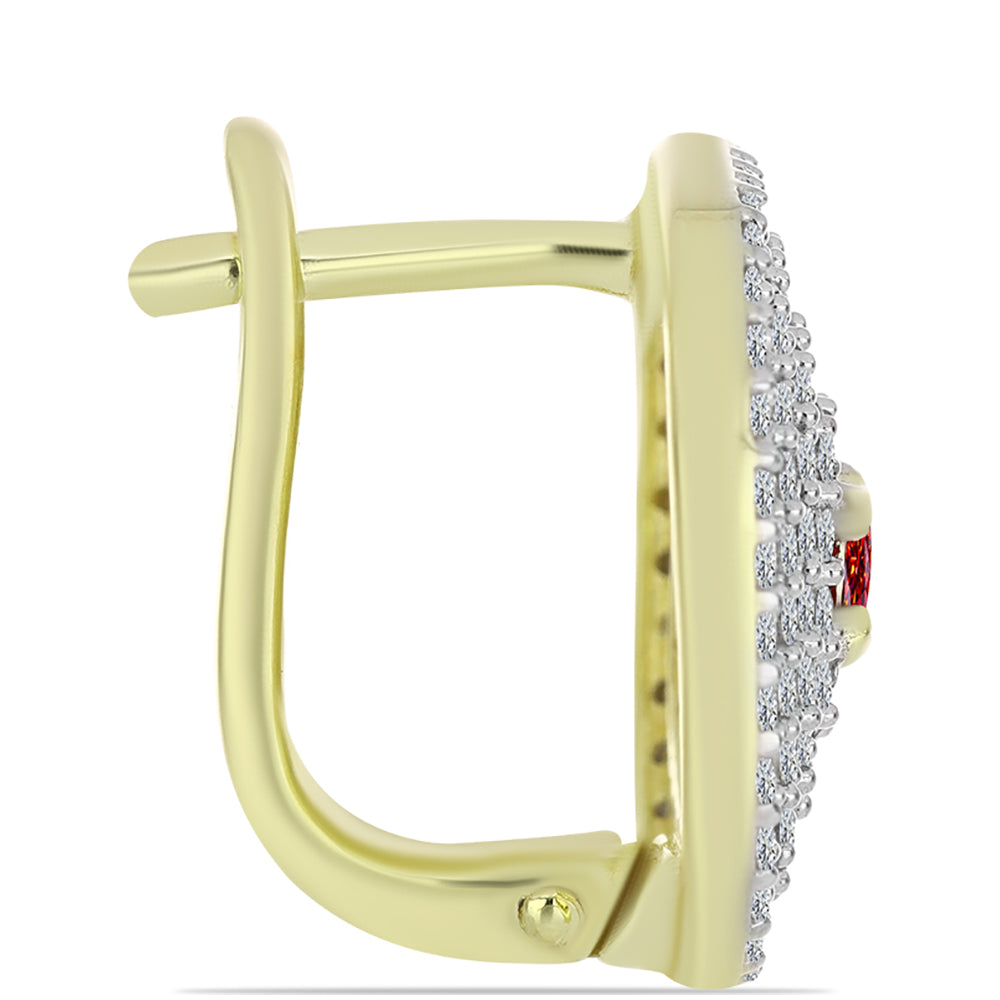 Pendientes de Plata Bañada en Oro con Majestuosa moisanita roja y Topacio Blanco 2 