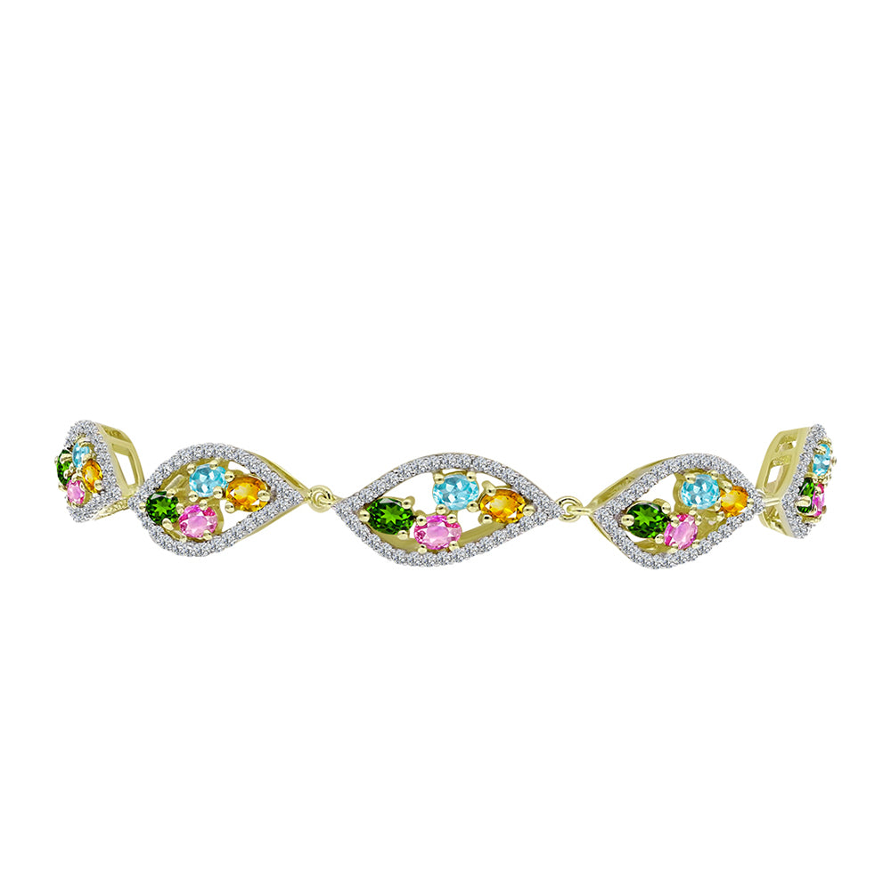 Pulsera de Plata Bañada en Oro con Chakra Turmalina y Topacio Blanco 2 