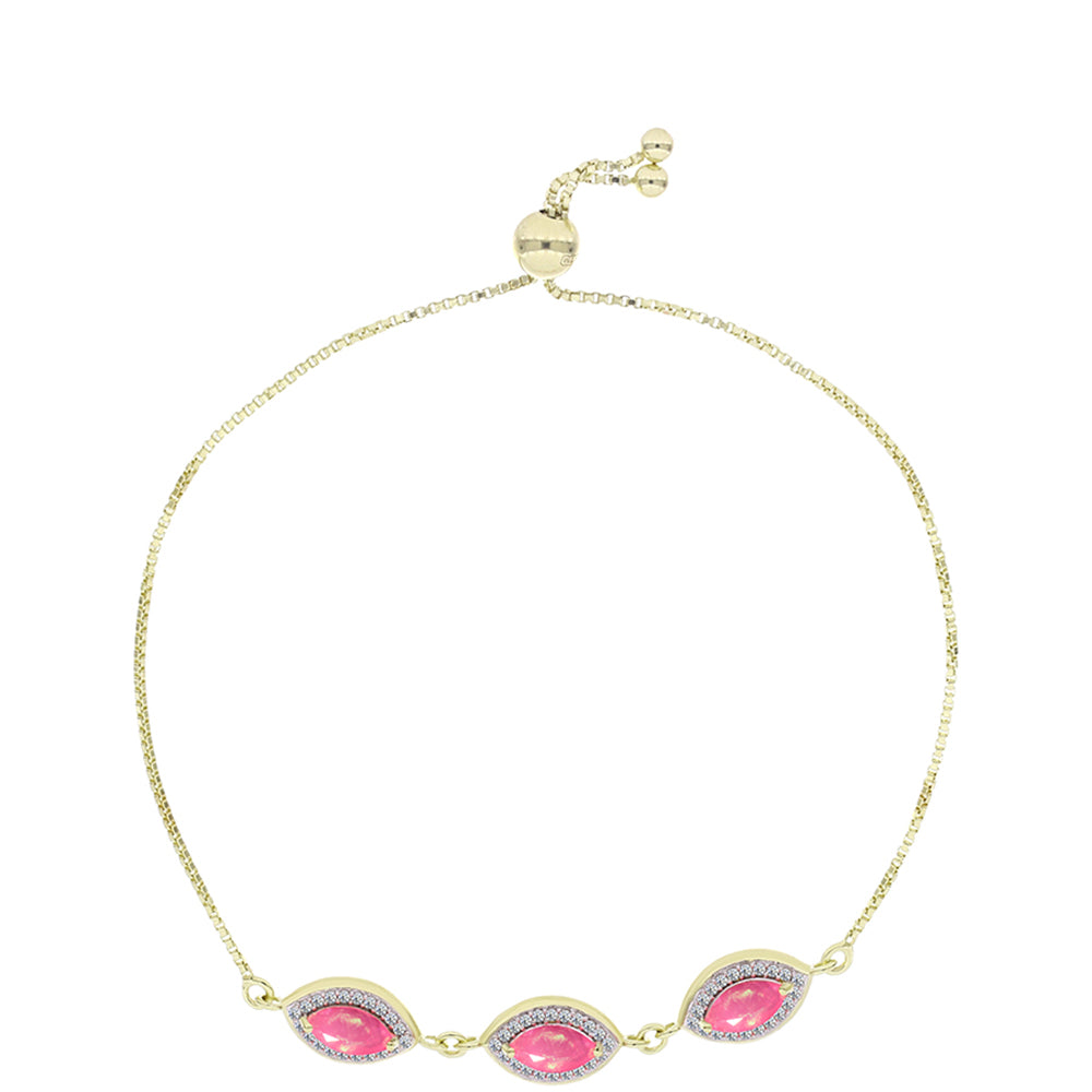 Pulsera de Plata Bañada en Oro con Ópalo Rosa Etíope de Lega Dembi y Topacio Blanco 1 