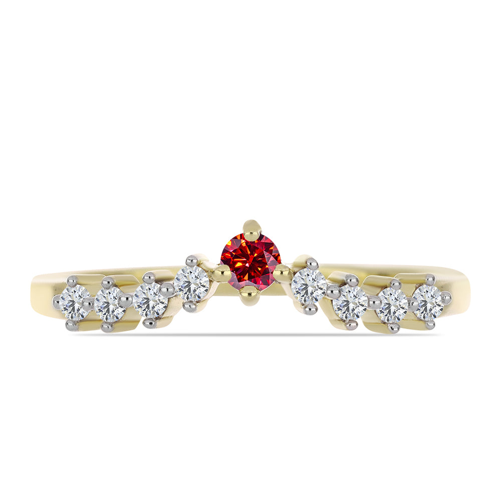 Anillo de Plata Bañada en Oro con Majestuosa moisanita roja y Topacio Blanco 1 