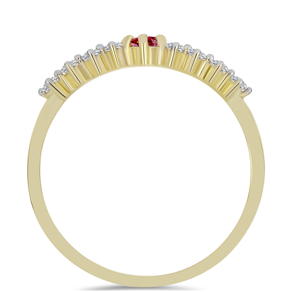 Anillo de Plata Bañada en Oro con Majestuosa moisanita roja y Topacio Blanco