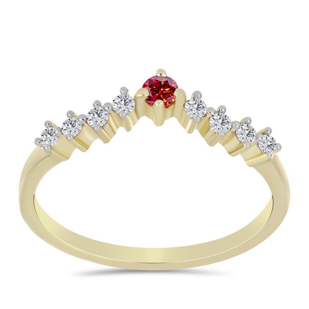 Anillo de Plata Bañada en Oro con Majestuosa moisanita roja y Topacio Blanco