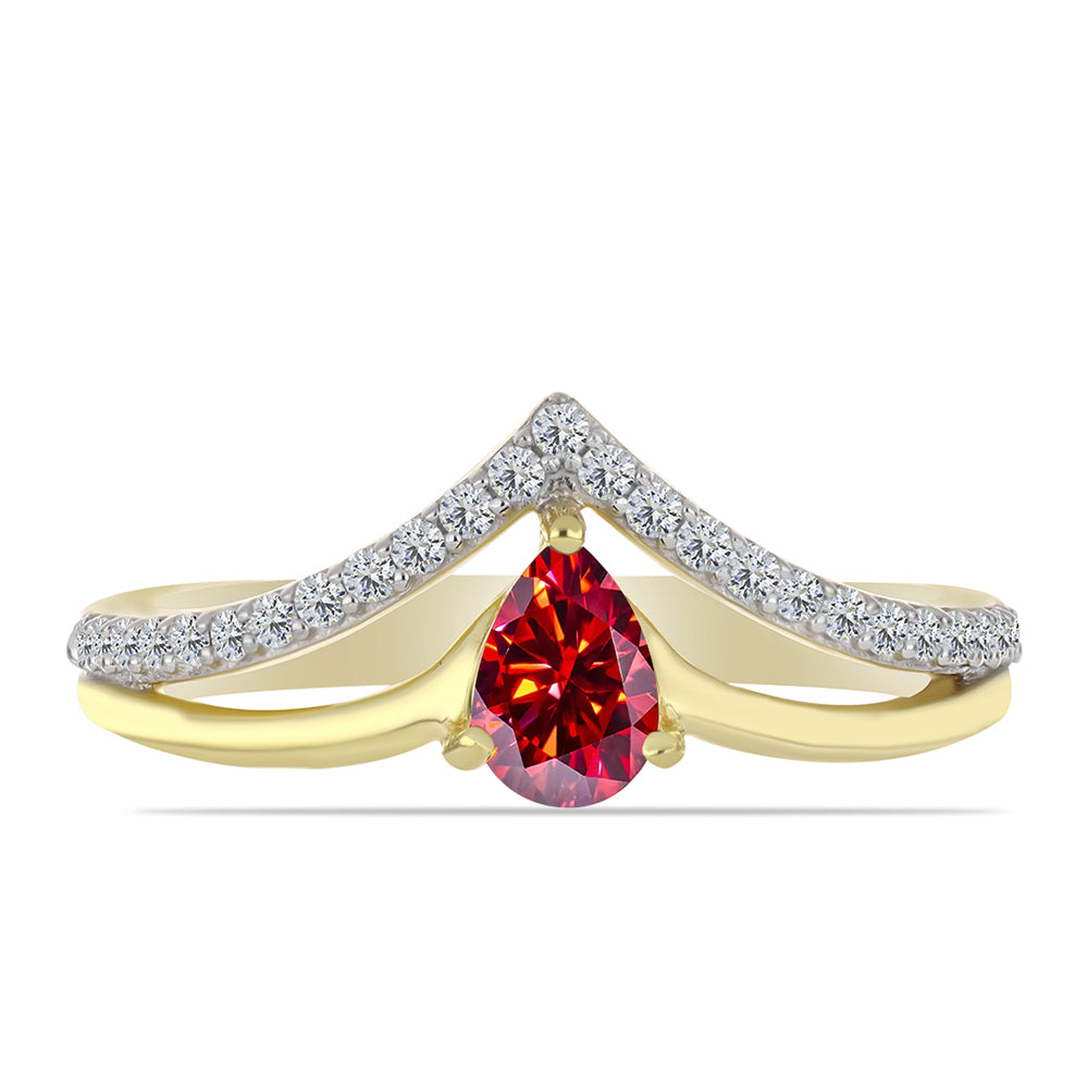 Anillo de Plata Bañada en Oro con Majestuosa moisanita roja y Topacio Blanco 1 