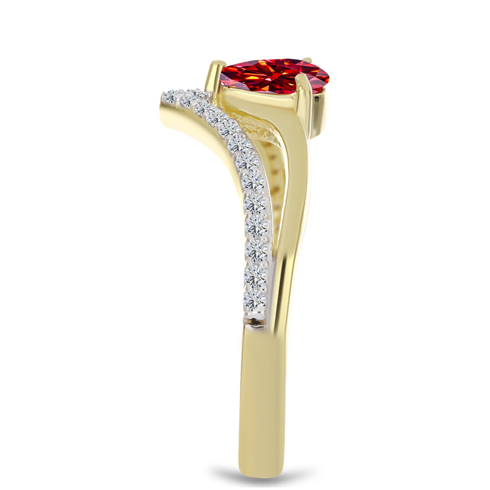 Anillo de Plata Bañada en Oro con Majestuosa moisanita roja y Topacio Blanco 4 