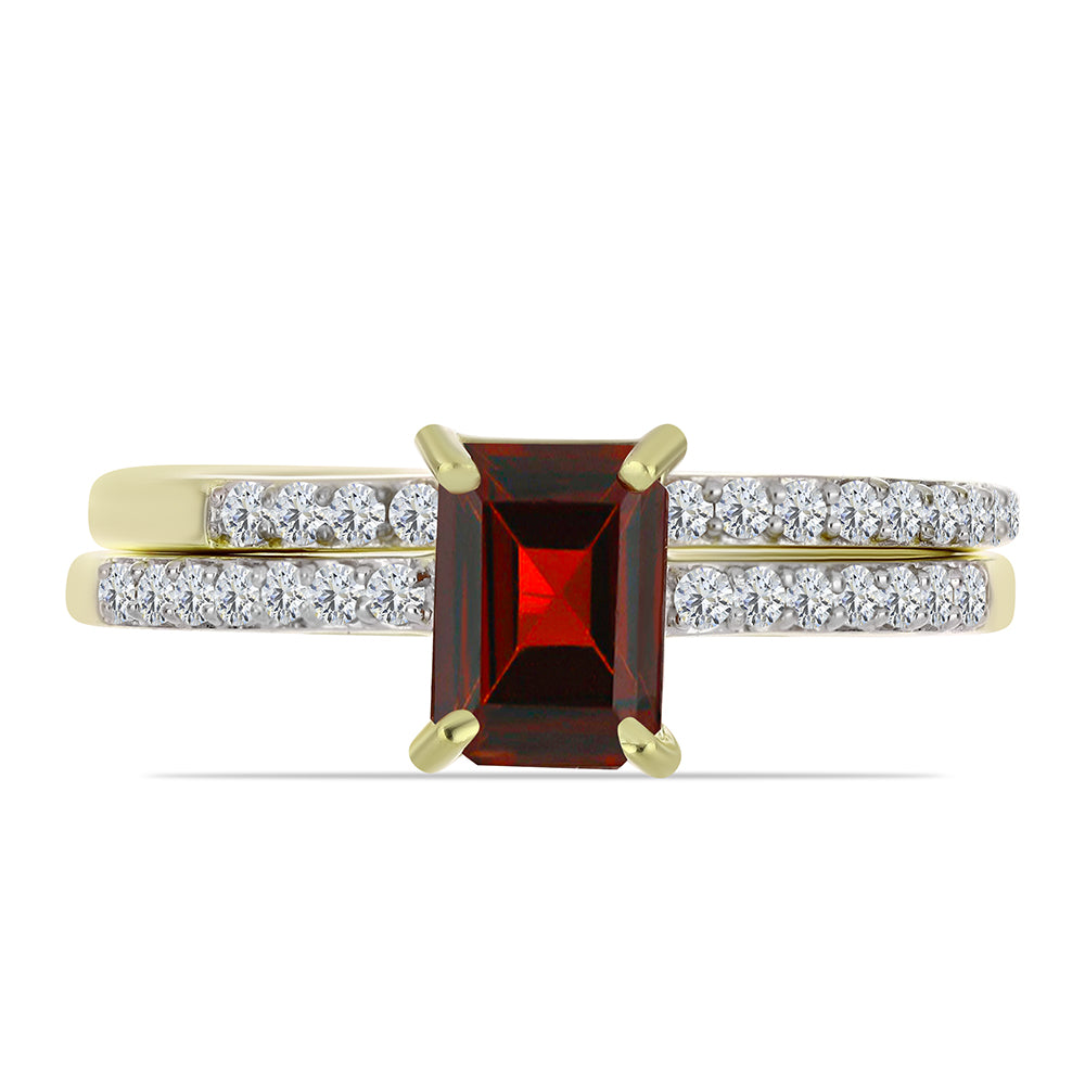 Conjunto de Plata Bañada en Oro con Majestuosa moisanita roja y Topacio Blanco ( Anillo ) 1 