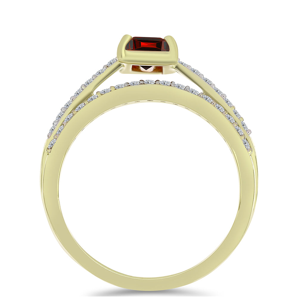 Conjunto de Plata Bañada en Oro con Majestuosa moisanita roja y Topacio Blanco ( Anillo )