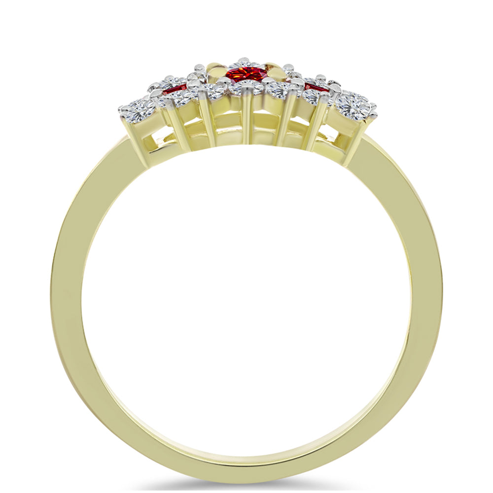Anillo de Plata Bañada en Oro con Majestuosa moisanita roja y Topacio Blanco 2 