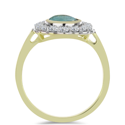 Anillo de Plata Bañada en Oro con Labradorita y Topacio Blanco