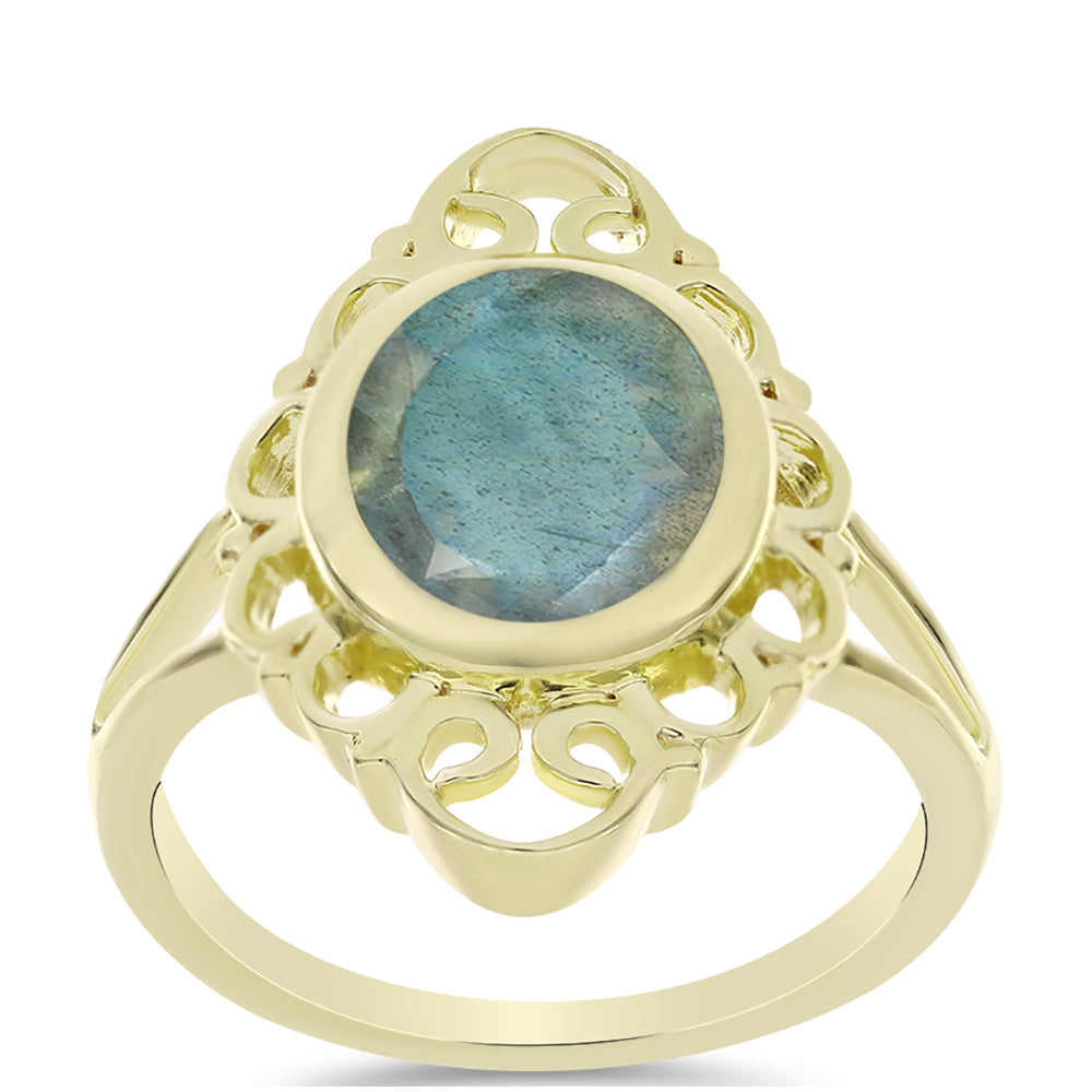 Anillo de Plata Bañada en Oro con Labradorita