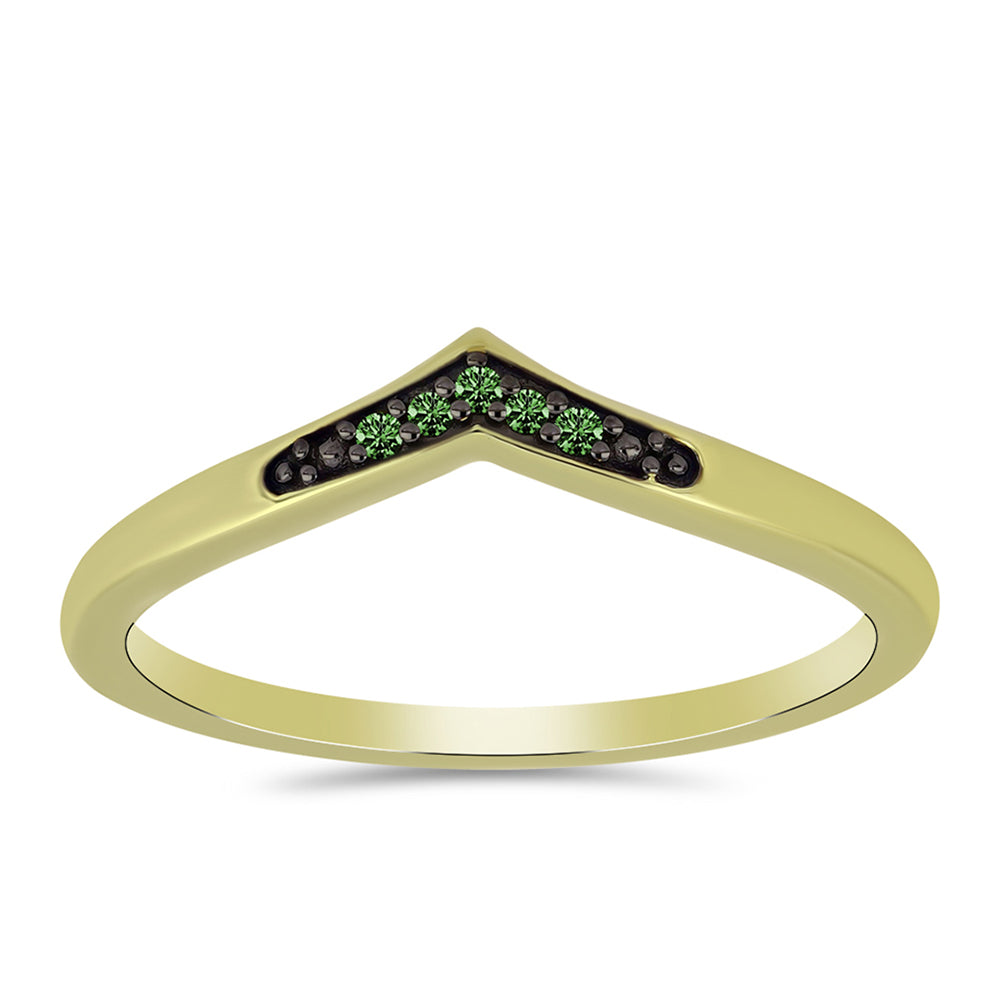 Anillo de Plata Bañada en Oro con Diamante Verde 3 