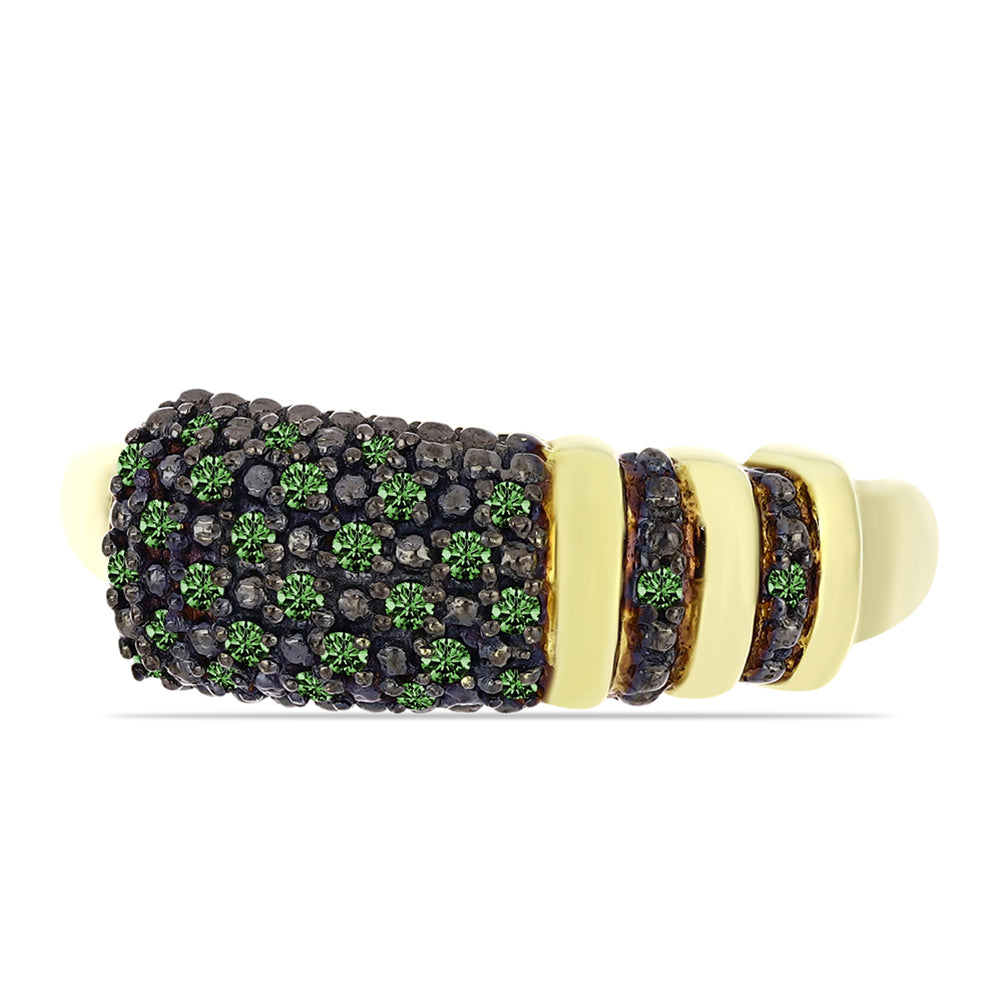 Anillo de Plata Bañada en Oro con Diamante Verde 1 