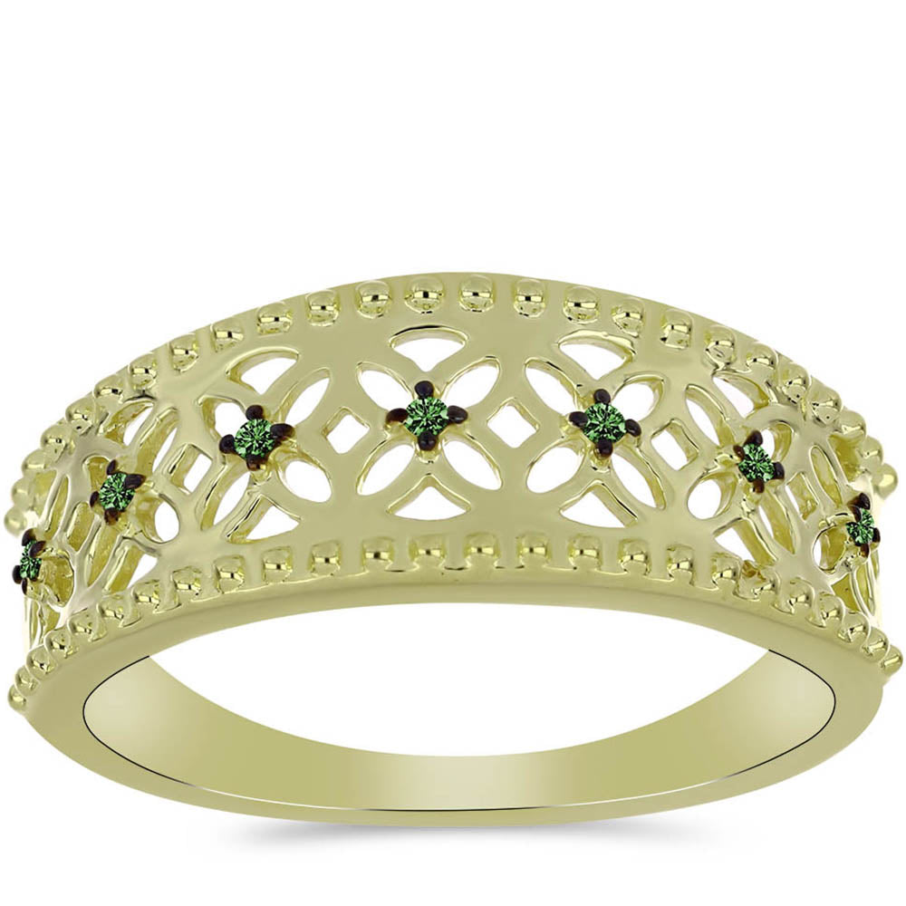 Anillo de Plata Bañada en Oro con Diamante Verde 3 