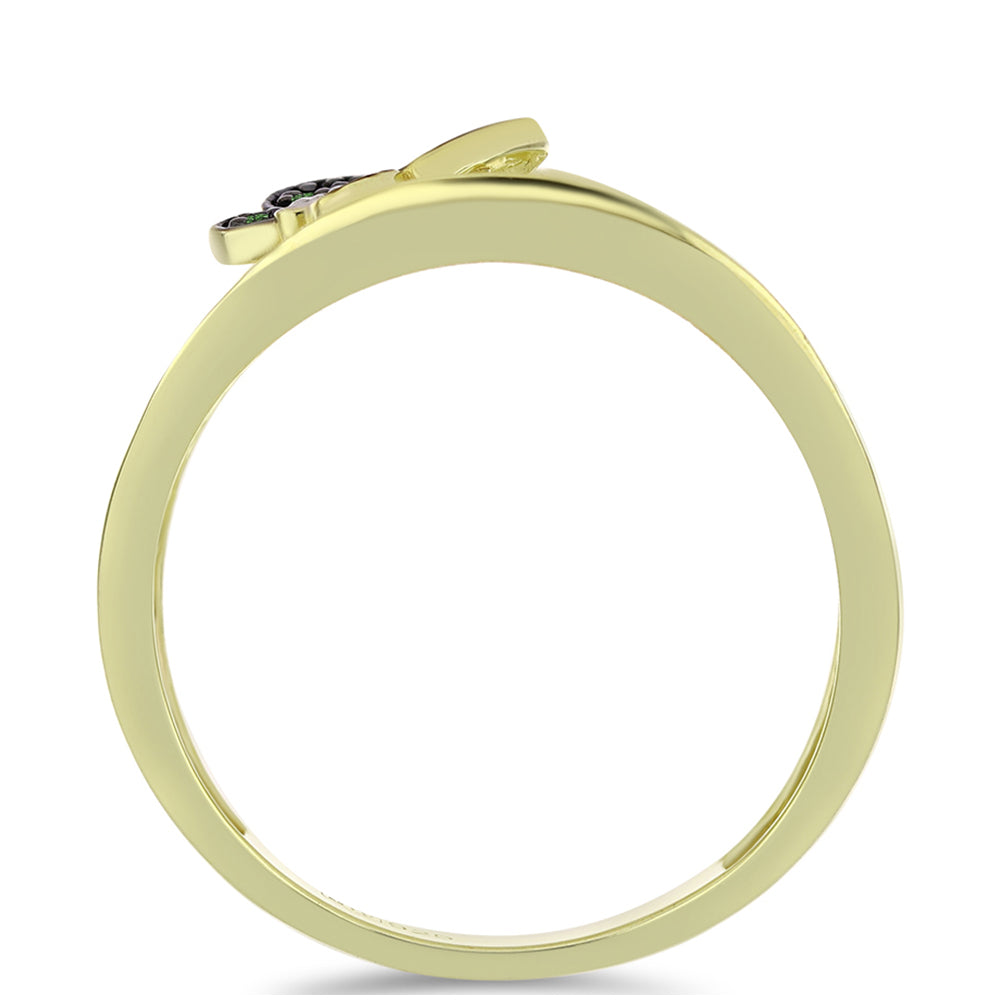 Anillo de Plata Bañada en Oro con Diamante Verde y Diamante blanco 2 