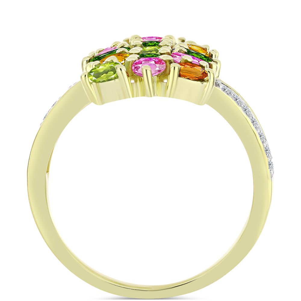 Anillo de Plata Bañada en Oro con Chakra Turmalina y Topacio Blanco 2 