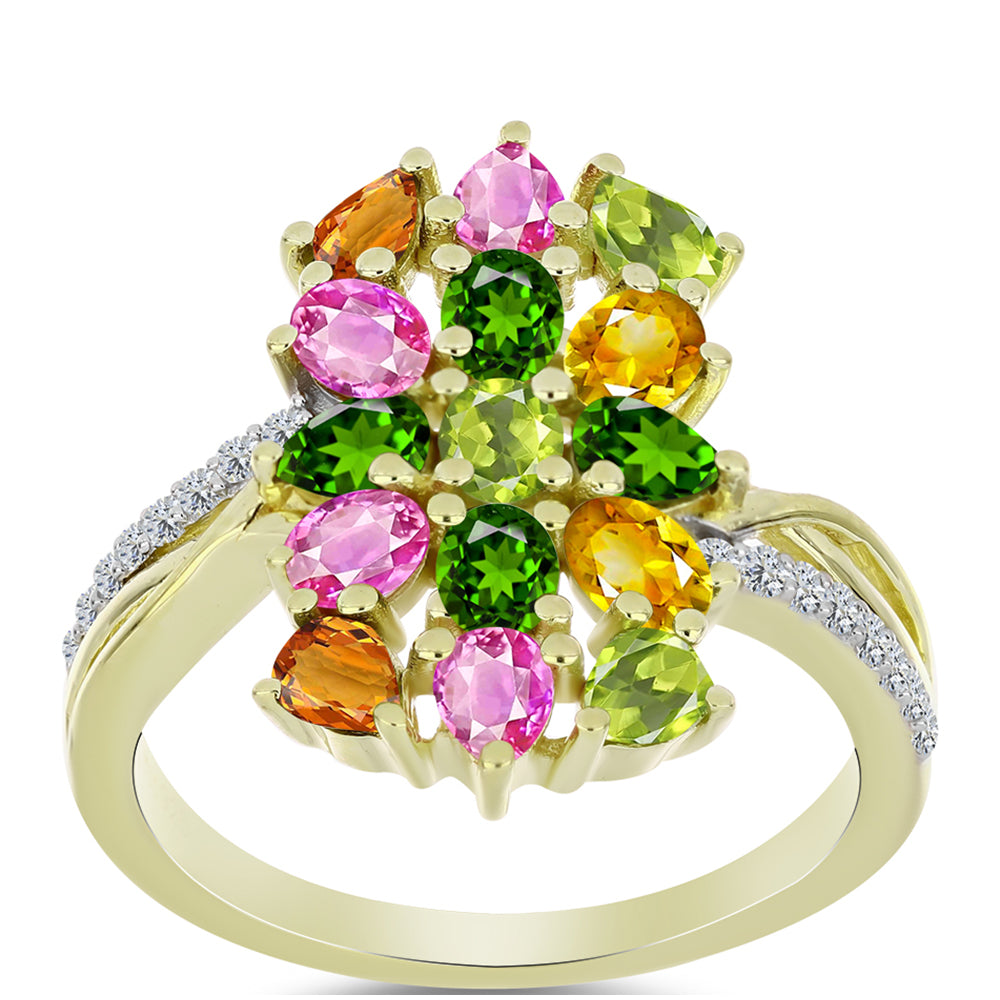 Anillo de Plata Bañada en Oro con Chakra Turmalina y Topacio Blanco 3 