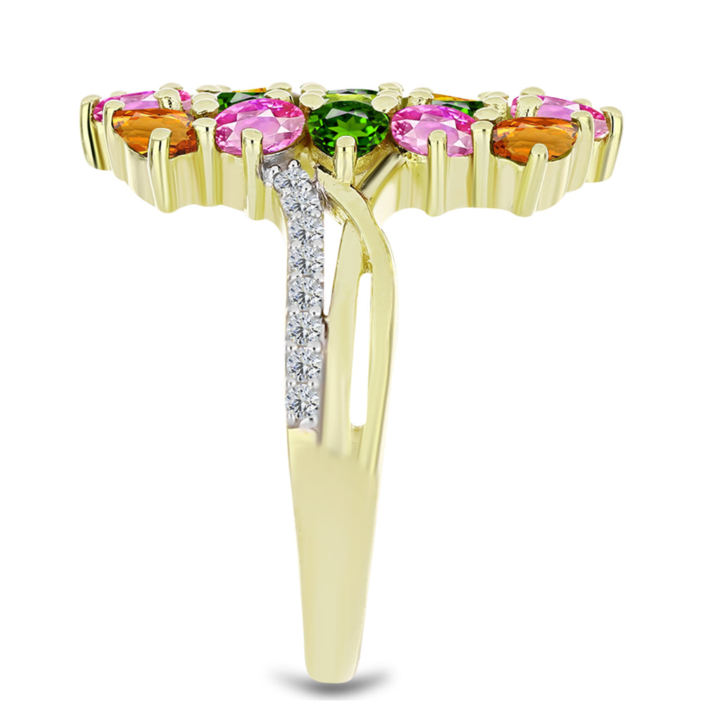 Anillo de Plata Bañada en Oro con Chakra Turmalina y Topacio Blanco 4 