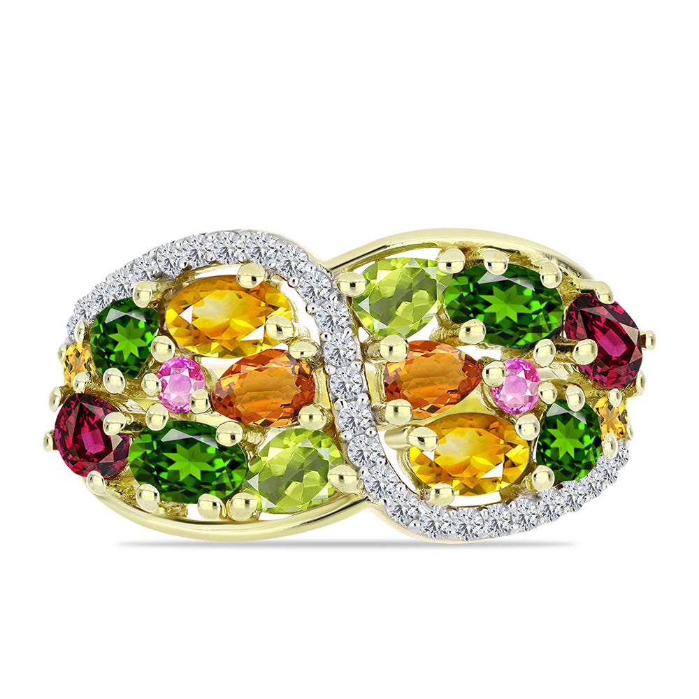Anillo de Plata Bañada en Oro con Chakra Turmalina y Topacio Blanco 1 