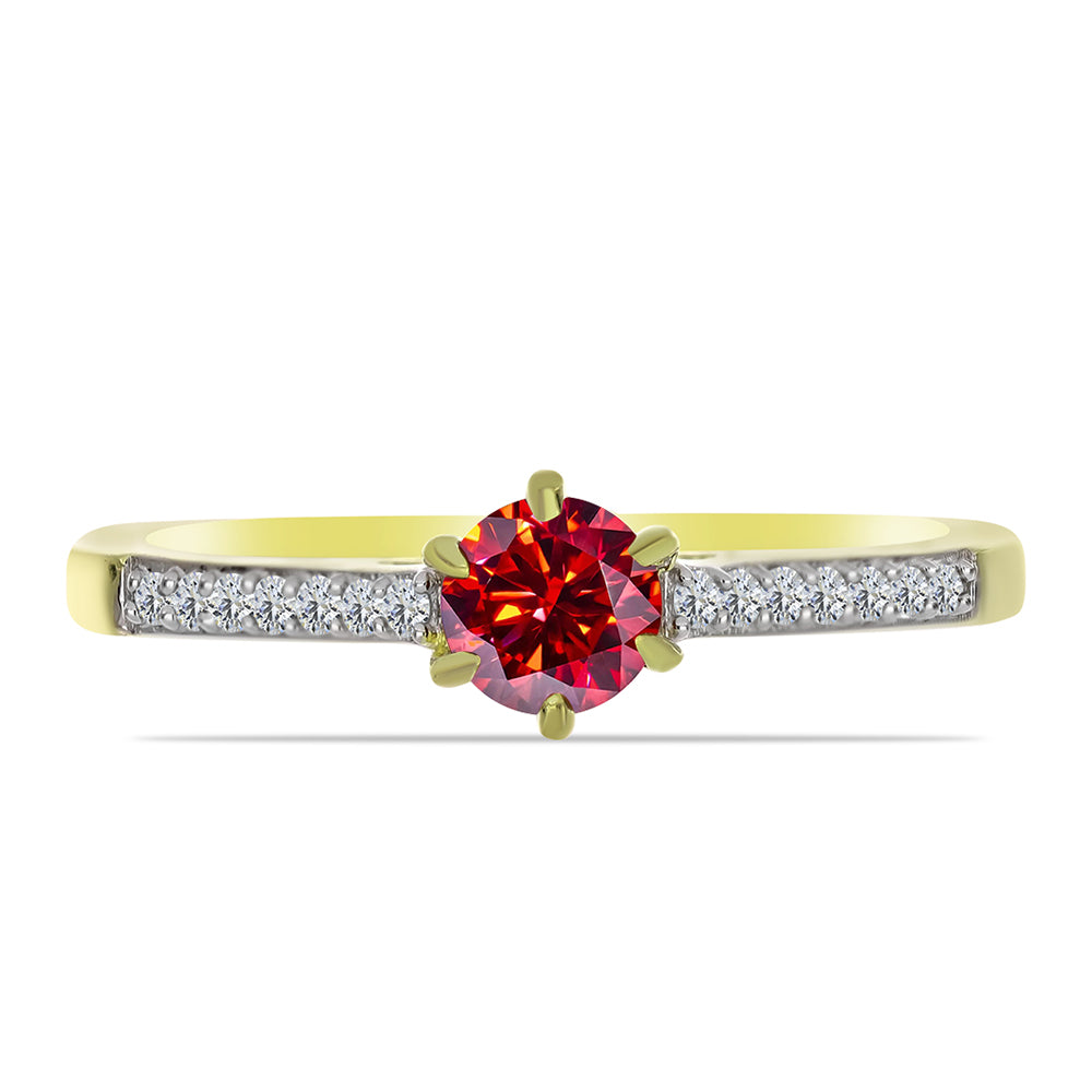 Anillo de Plata Bañada en Oro con Majestuosa moisanita roja y Topacio Blanco 1 