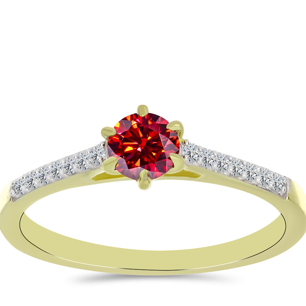 Anillo de Plata Bañada en Oro con Majestuosa moisanita roja y Topacio Blanco 3 