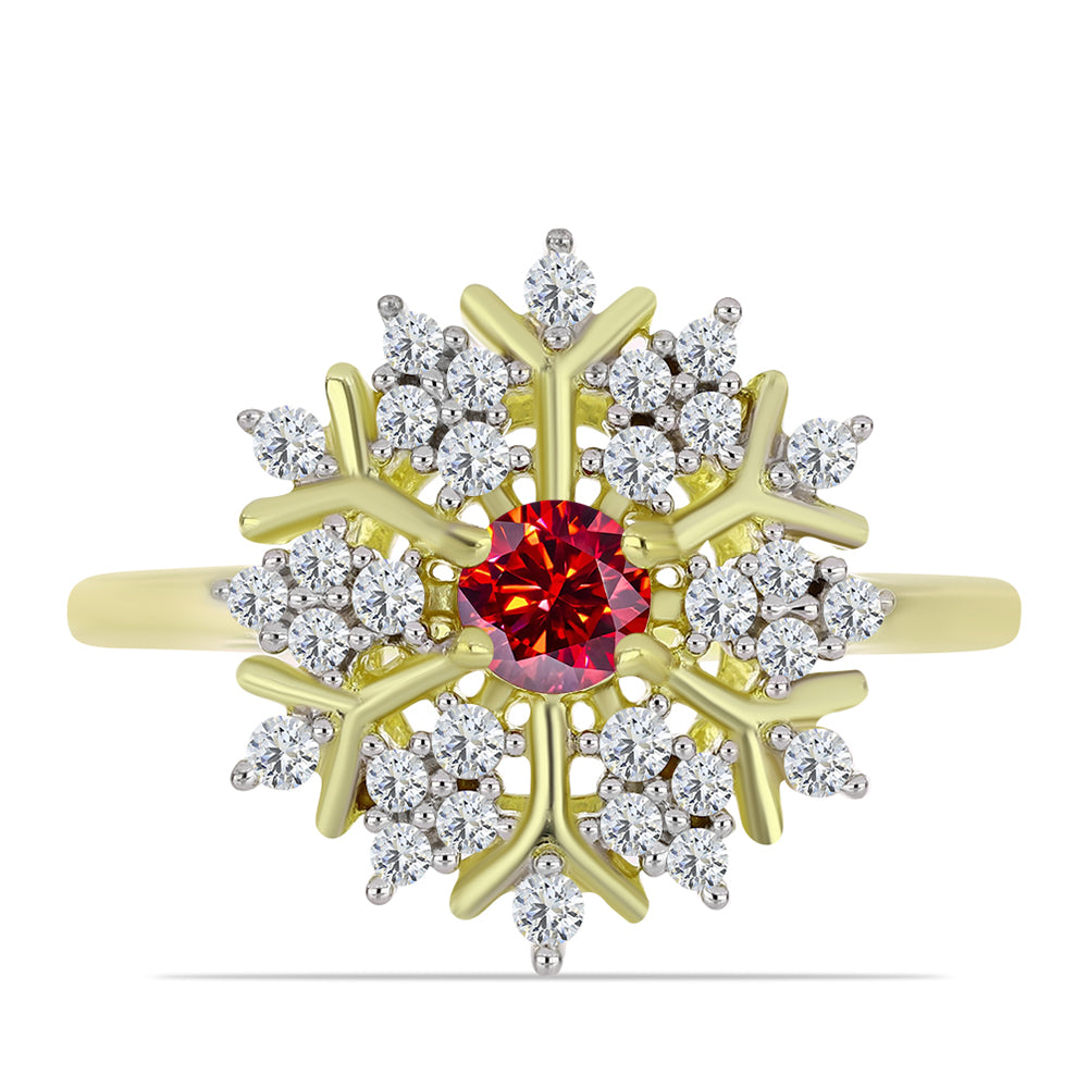 Anillo de Plata Bañada en Oro con Majestuosa moisanita roja y Topacio Blanco 1 
