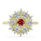 Anillo de Plata Bañada en Oro con Majestuosa moisanita roja y Topacio Blanco