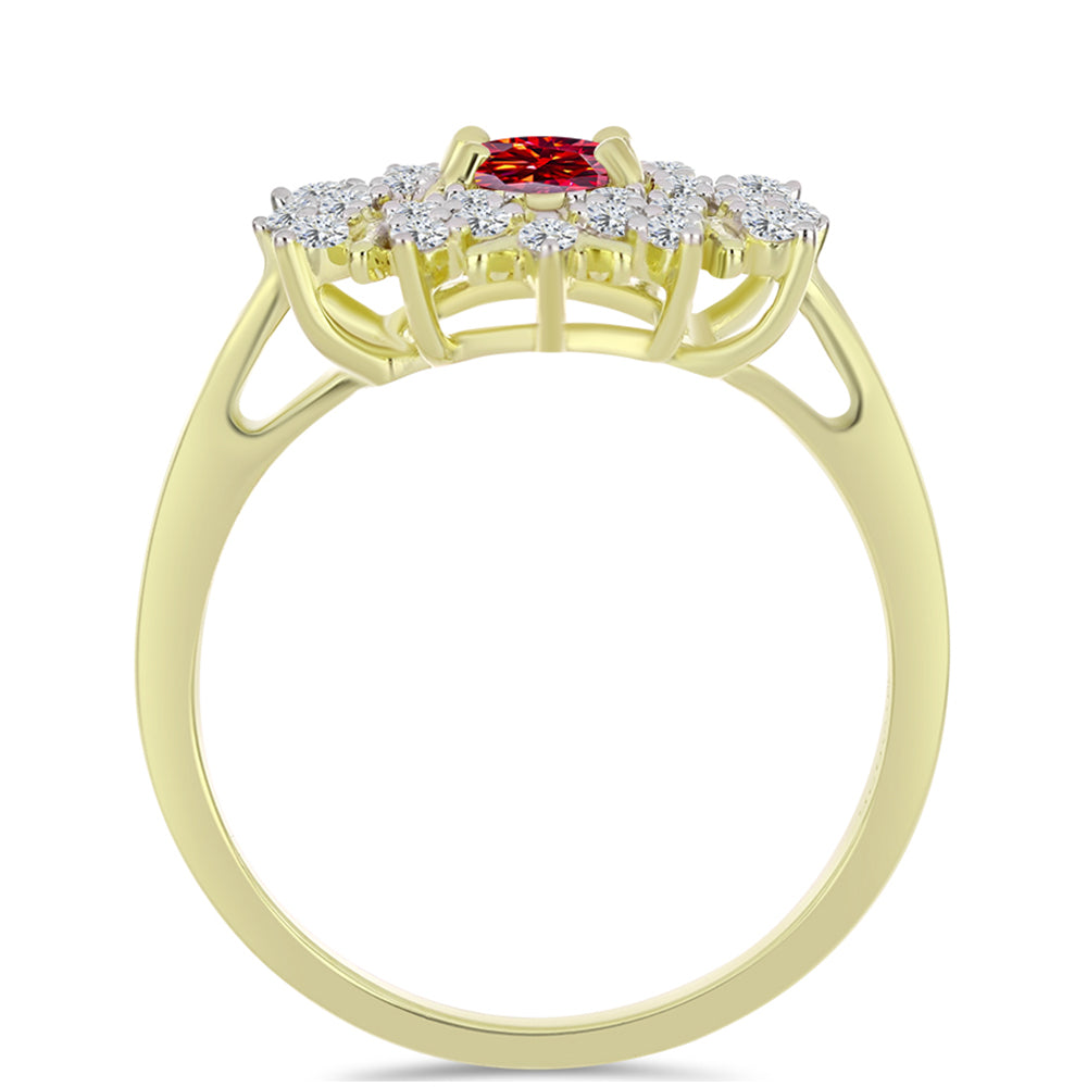 Anillo de Plata Bañada en Oro con Majestuosa moisanita roja y Topacio Blanco 2 