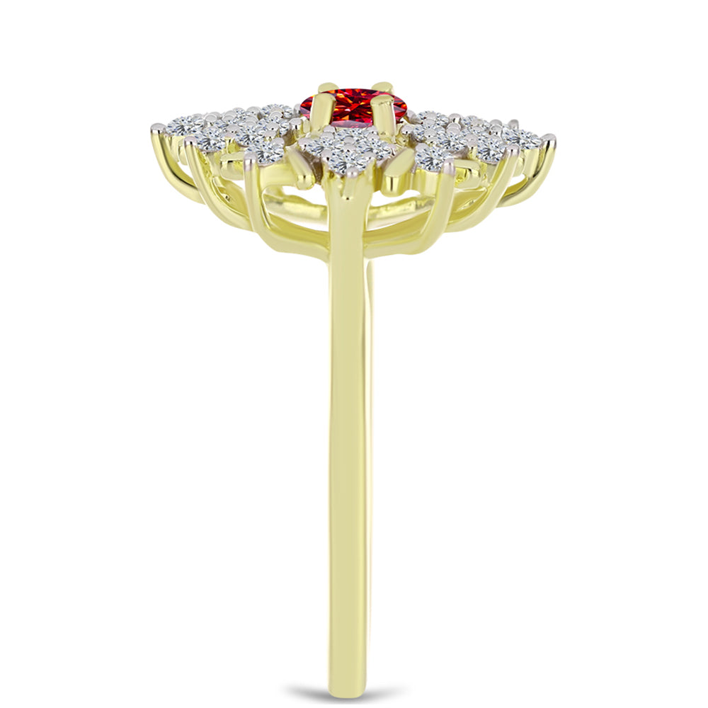 Anillo de Plata Bañada en Oro con Majestuosa moisanita roja y Topacio Blanco 4 