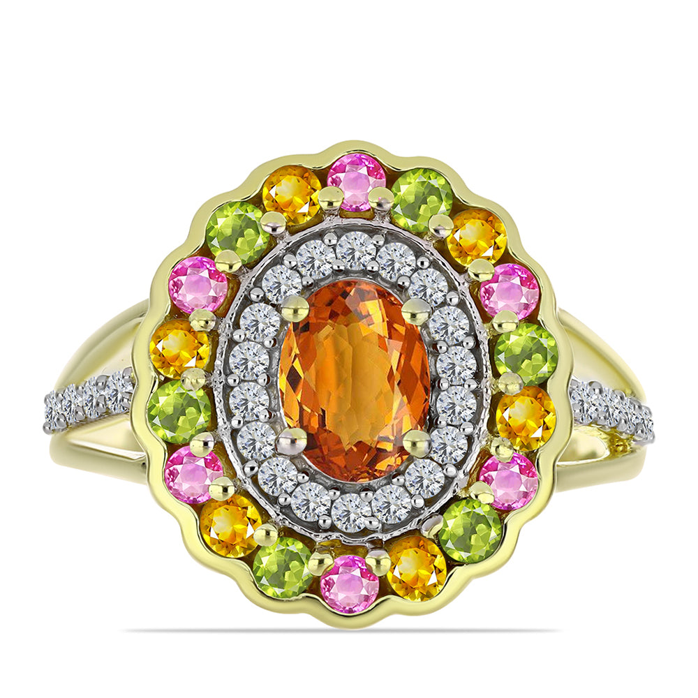 Anillo de Plata Bañada en Oro con Chakra Turmalina y Topacio Blanco 1 