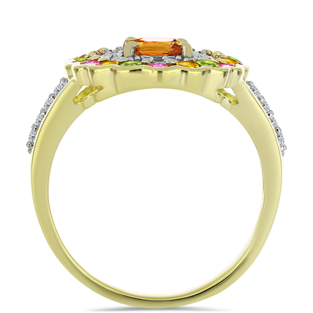 Anillo de Plata Bañada en Oro con Chakra Turmalina y Topacio Blanco 2 