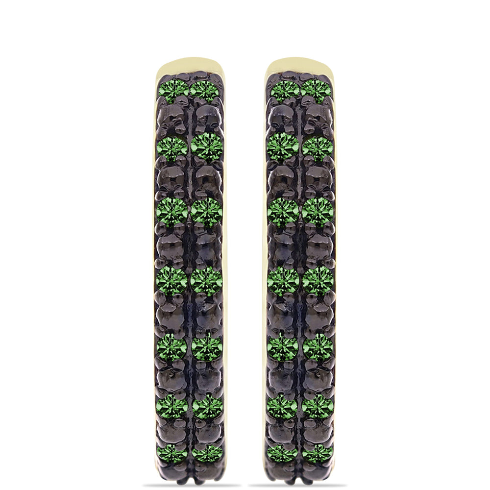 Pendientes de Plata Bañada en Oro con Diamante Verde 1 