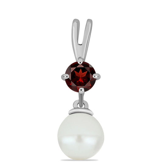 Colgante de Plata con Granate Barton y Perla blanca de agua dulce