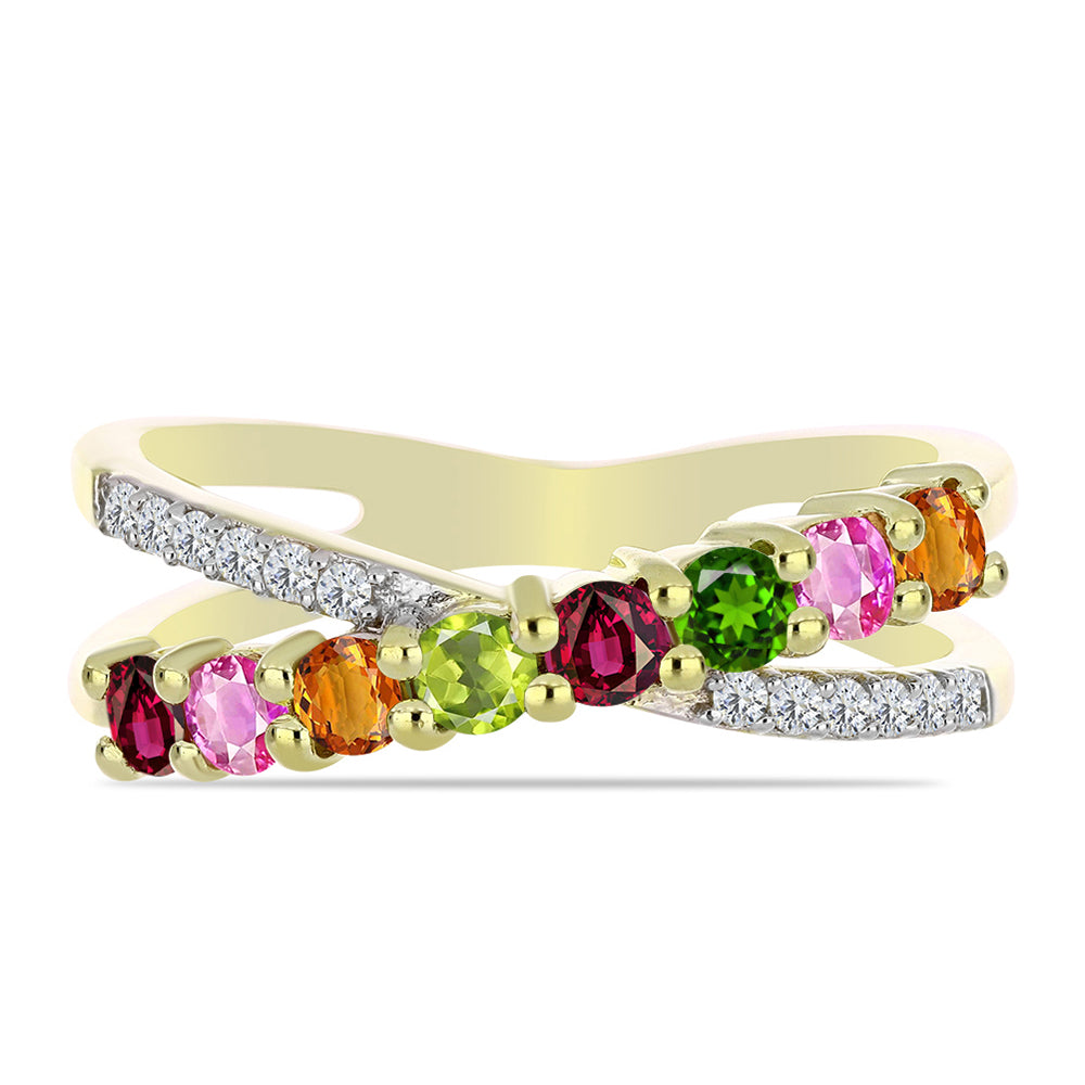 Anillo de Plata Bañada en Oro con Chakra Turmalina y Topacio Blanco 1 