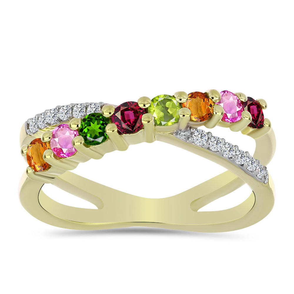 Anillo de Plata Bañada en Oro con Chakra Turmalina y Topacio Blanco 3 