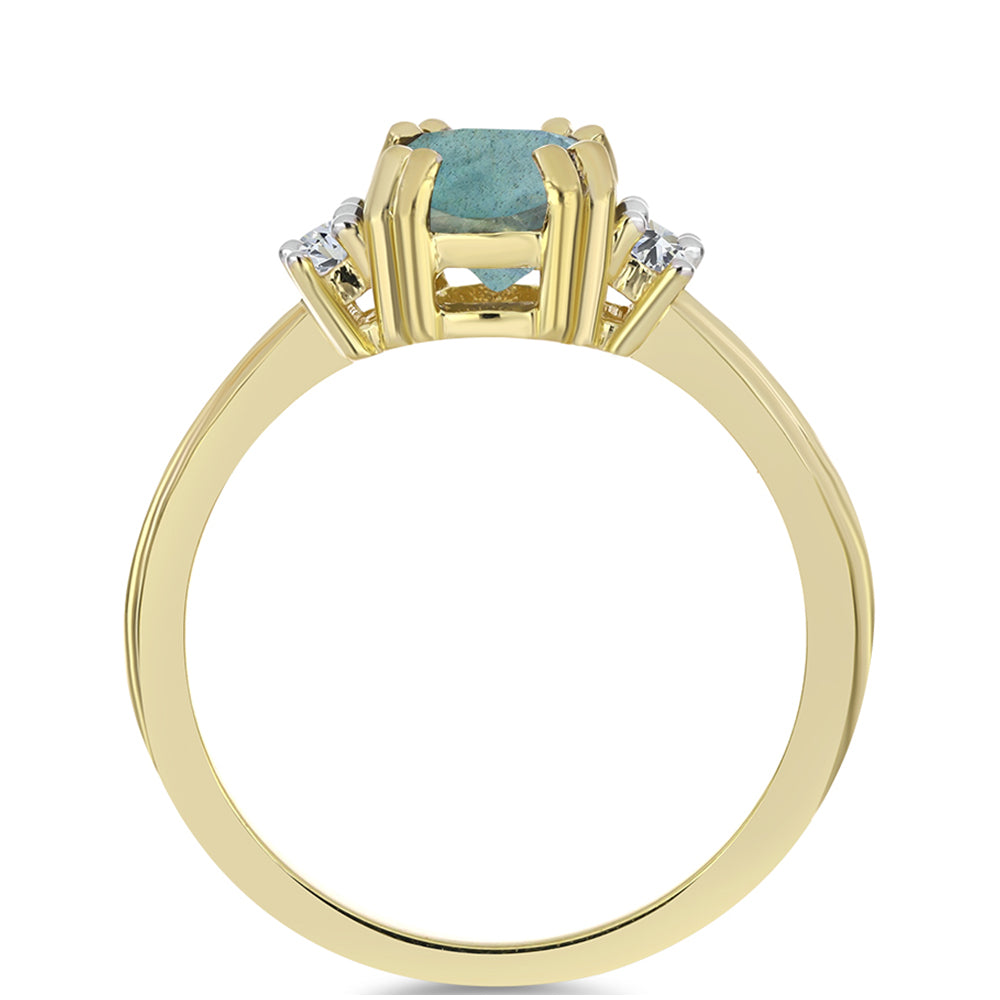 Anillo de Plata Bañada en Oro con Labradorita y Topacio Blanco 2 