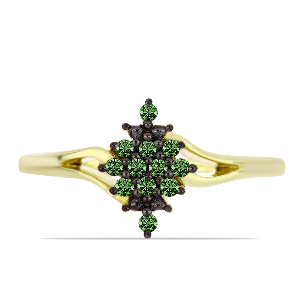 Anillo de Plata Bañada en Oro con Diamante Verde 1 