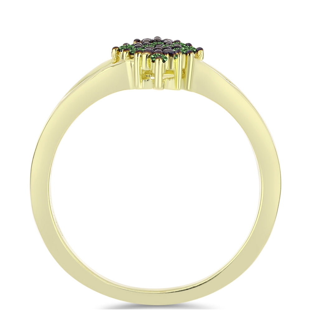 Anillo de Plata Bañada en Oro con Diamante Verde
