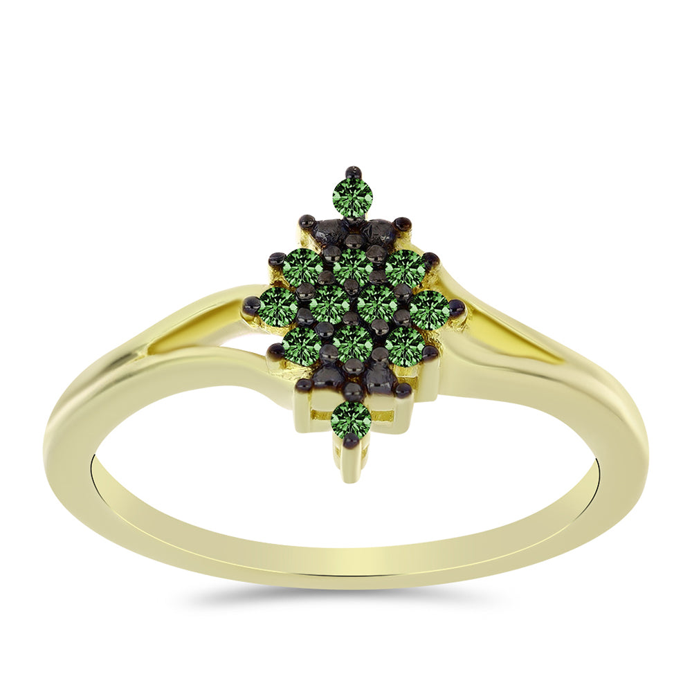 Anillo de Plata Bañada en Oro con Diamante Verde 3 