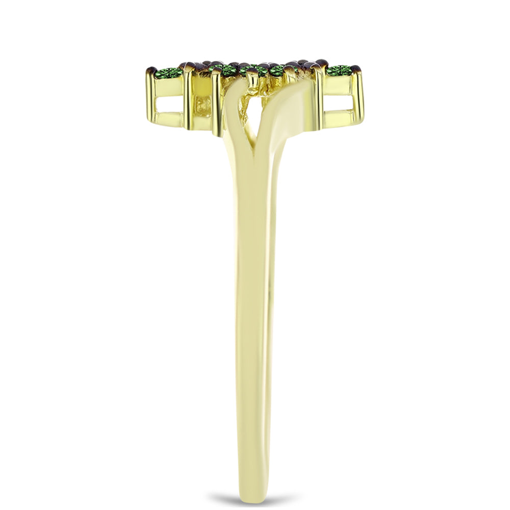 Anillo de Plata Bañada en Oro con Diamante Verde 4 
