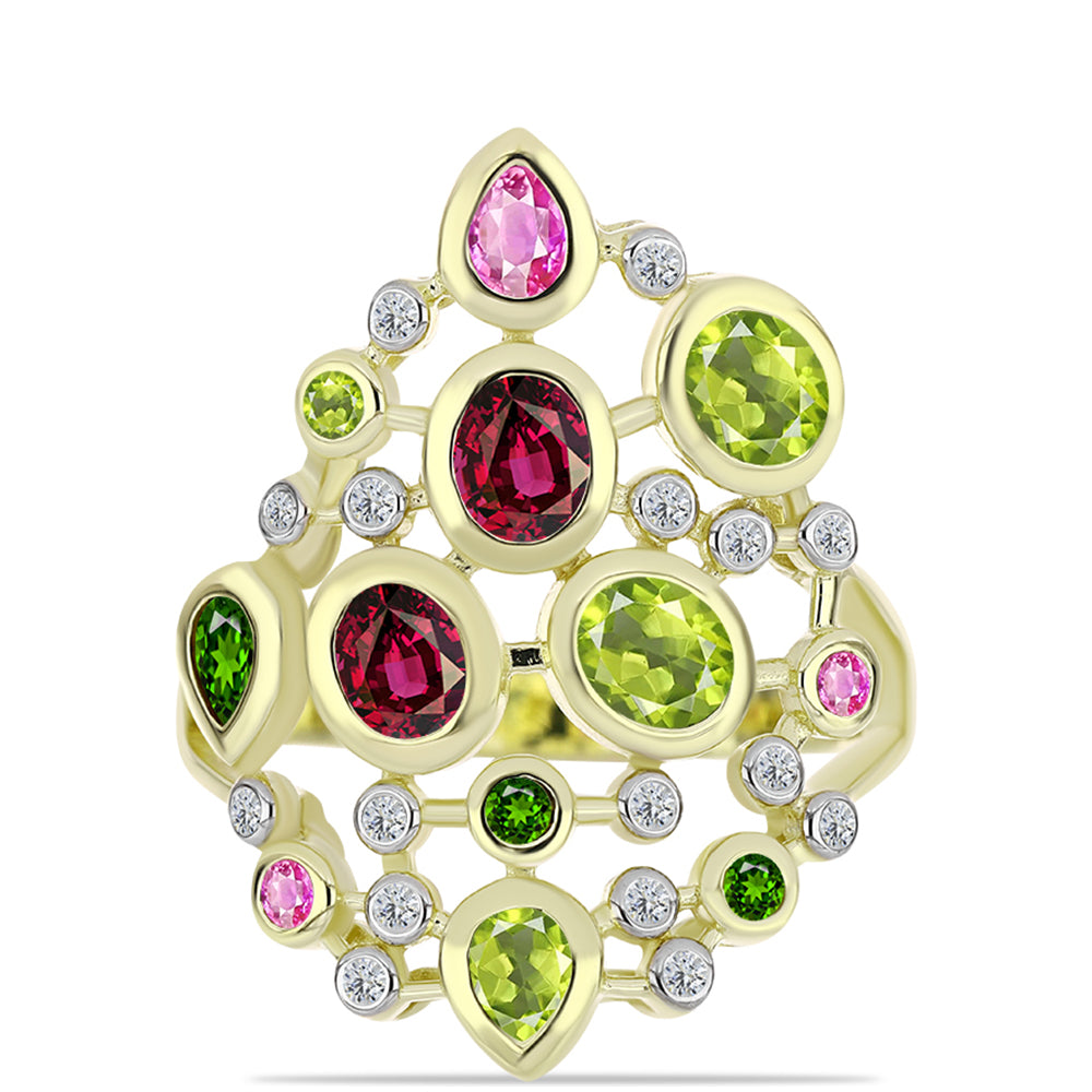 Anillo de Plata Bañada en Oro con Chakra Turmalina y Topacio Blanco 1 