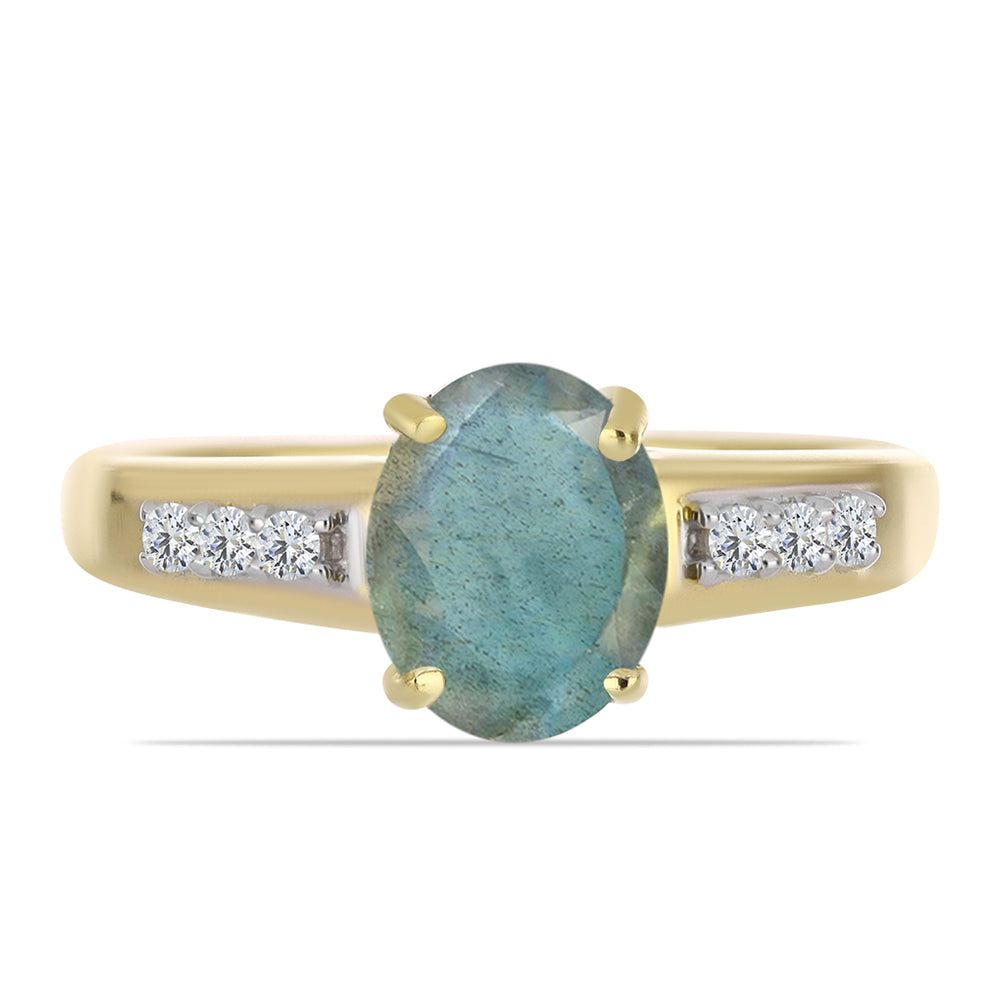 Anillo de Plata Bañada en Oro con Labradorita y Topacio Blanco