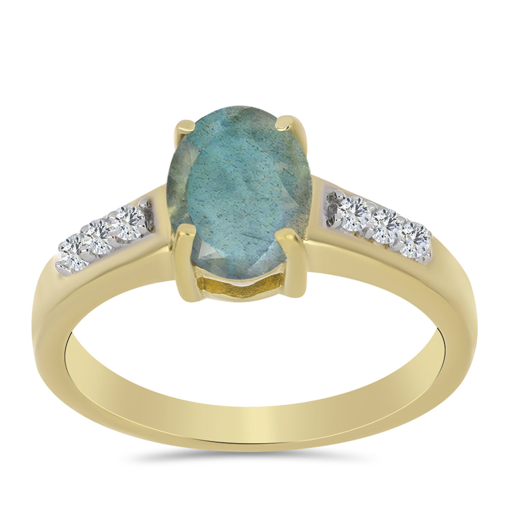 Anillo de Plata Bañada en Oro con Labradorita y Topacio Blanco