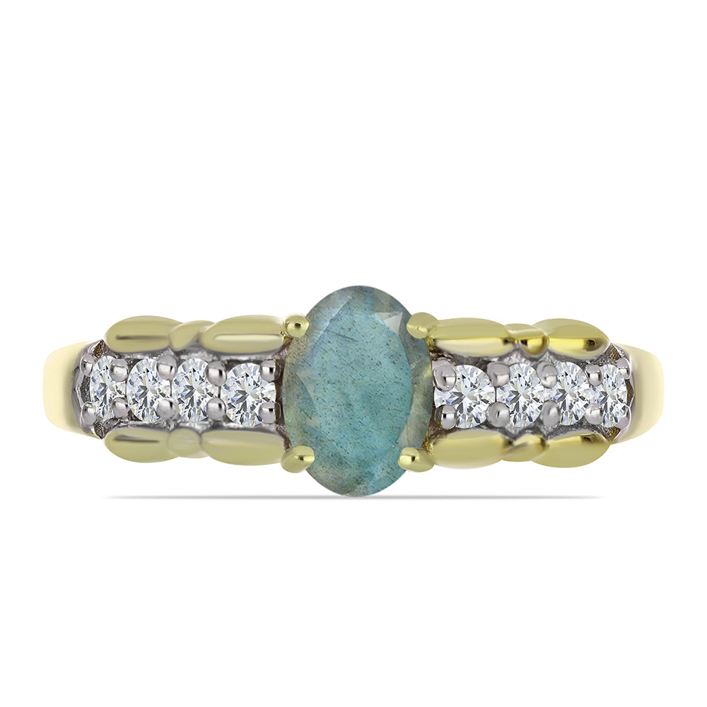 Anillo de Plata Bañada en Oro con Labradorita y Topacio Blanco 1 