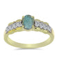 Anillo de Plata Bañada en Oro con Labradorita y Topacio Blanco