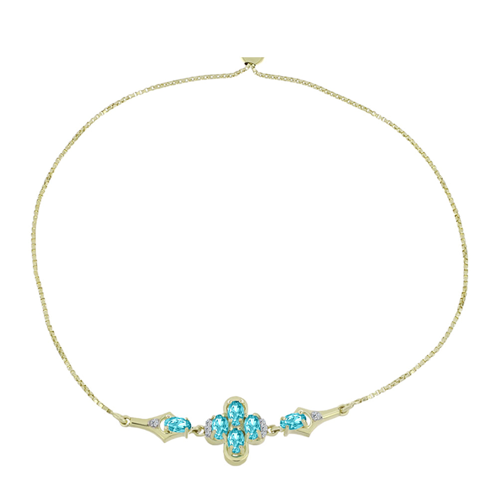 Pulsera de Plata Bañada en Oro con Cuarzo Paraiba y Topacio Blanco 2 