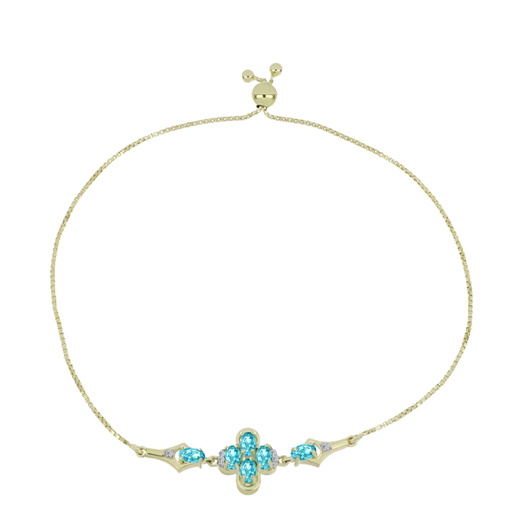 Pulsera de Plata Bañada en Oro con Cuarzo Paraiba y Topacio Blanco 1 