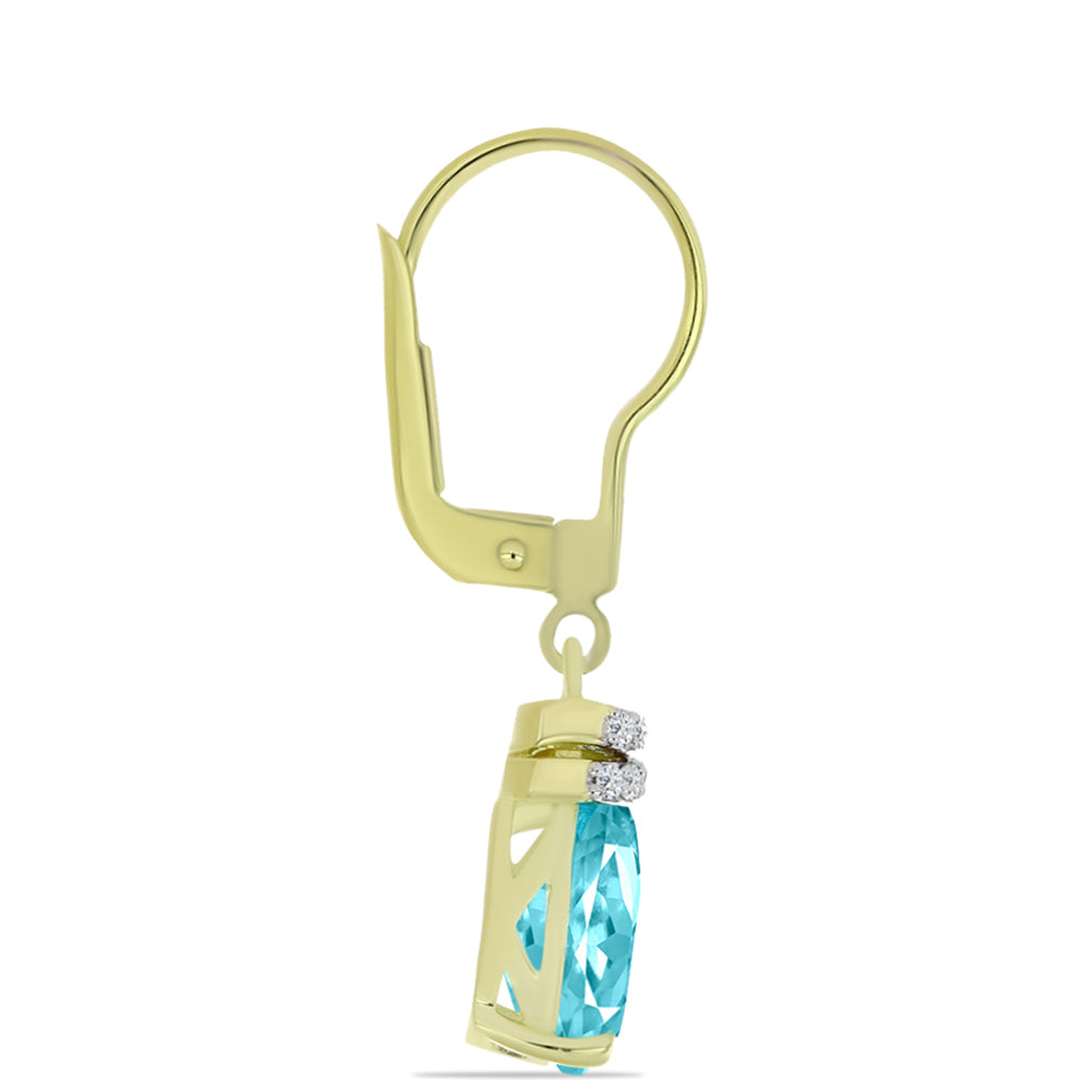 Pendientes de Plata Bañada en Oro con Cuarzo Paraiba y Topacio Blanco 4 